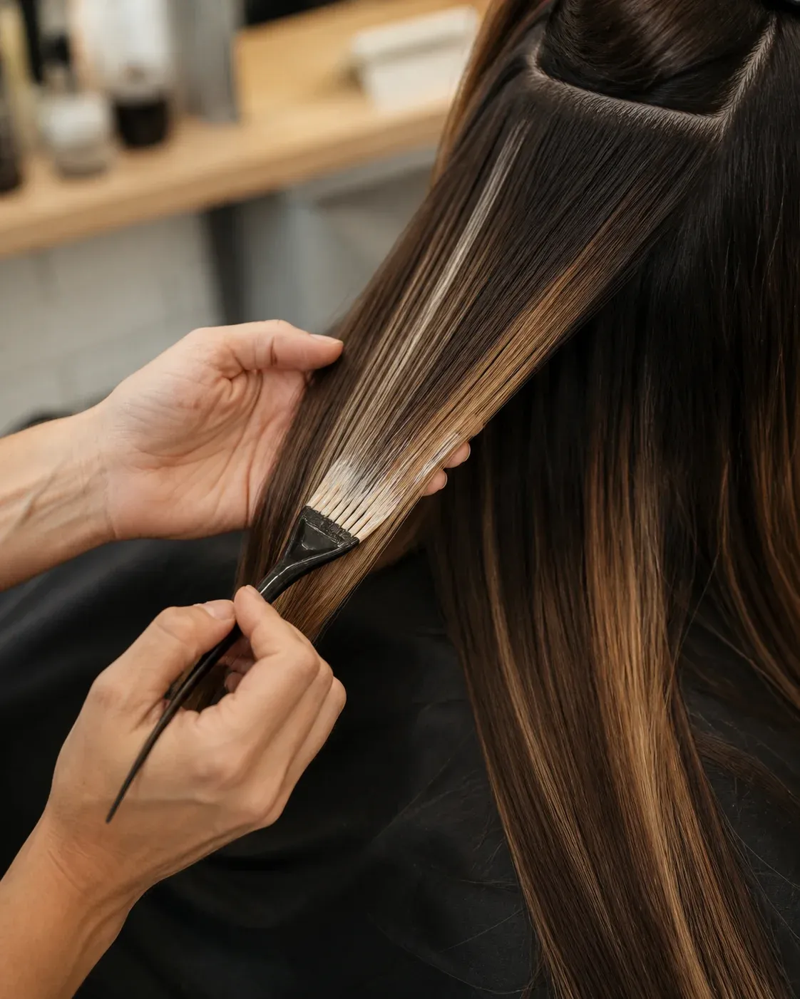 Stylist applying a balayage colour technique