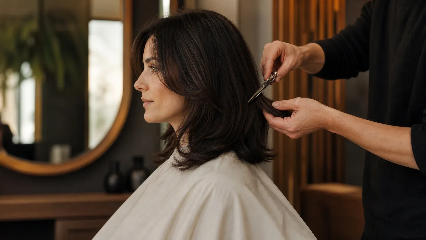 Stylist shaping a haircut in the salon