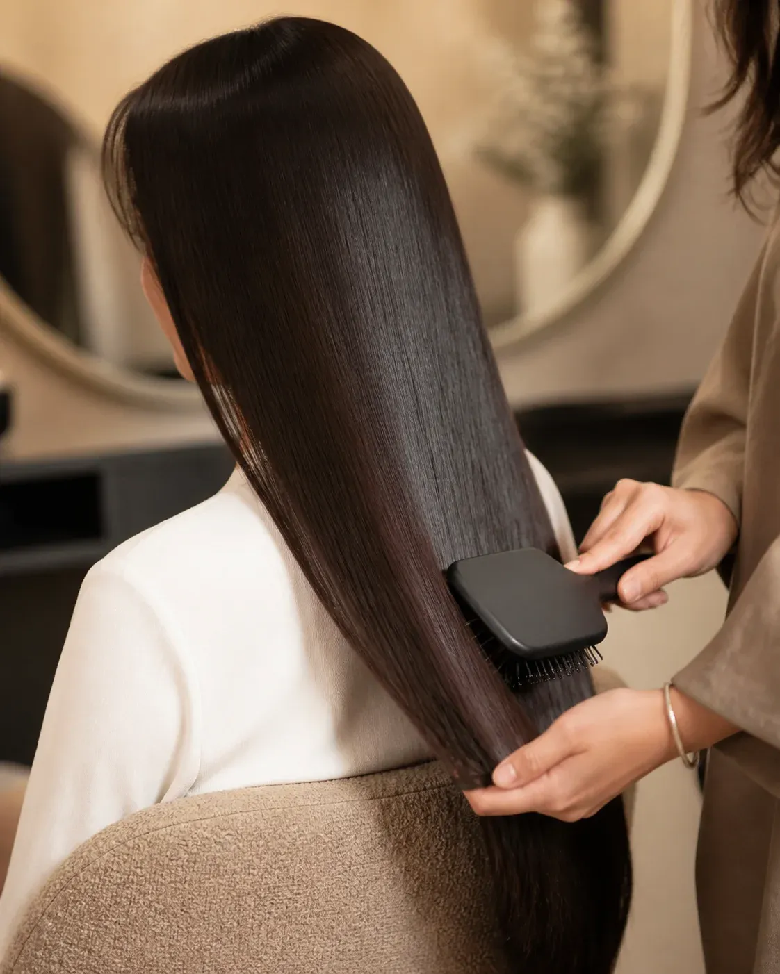 Smooth hair prepared for a straightening service