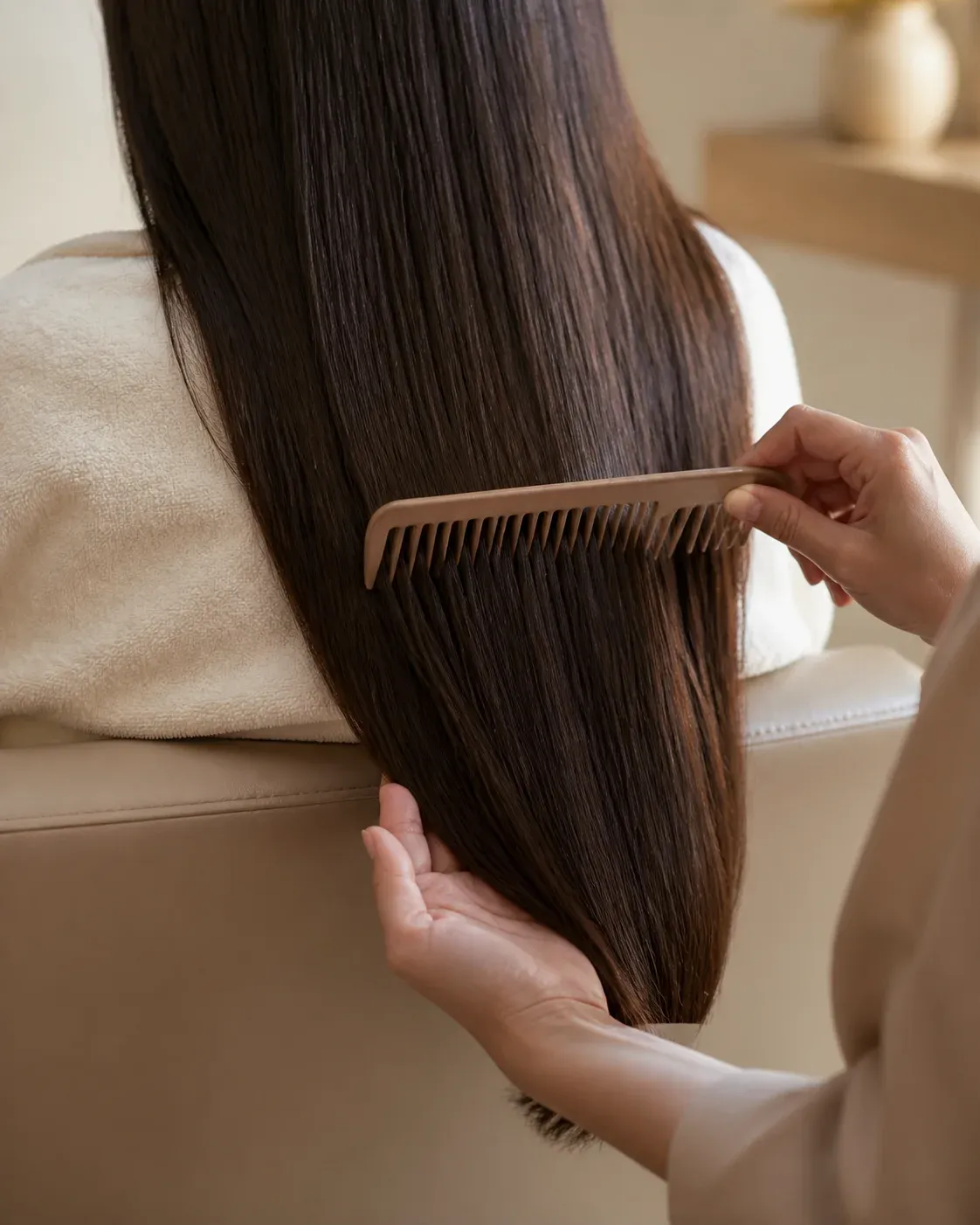 Hair and scalp care prepared on a salon counter